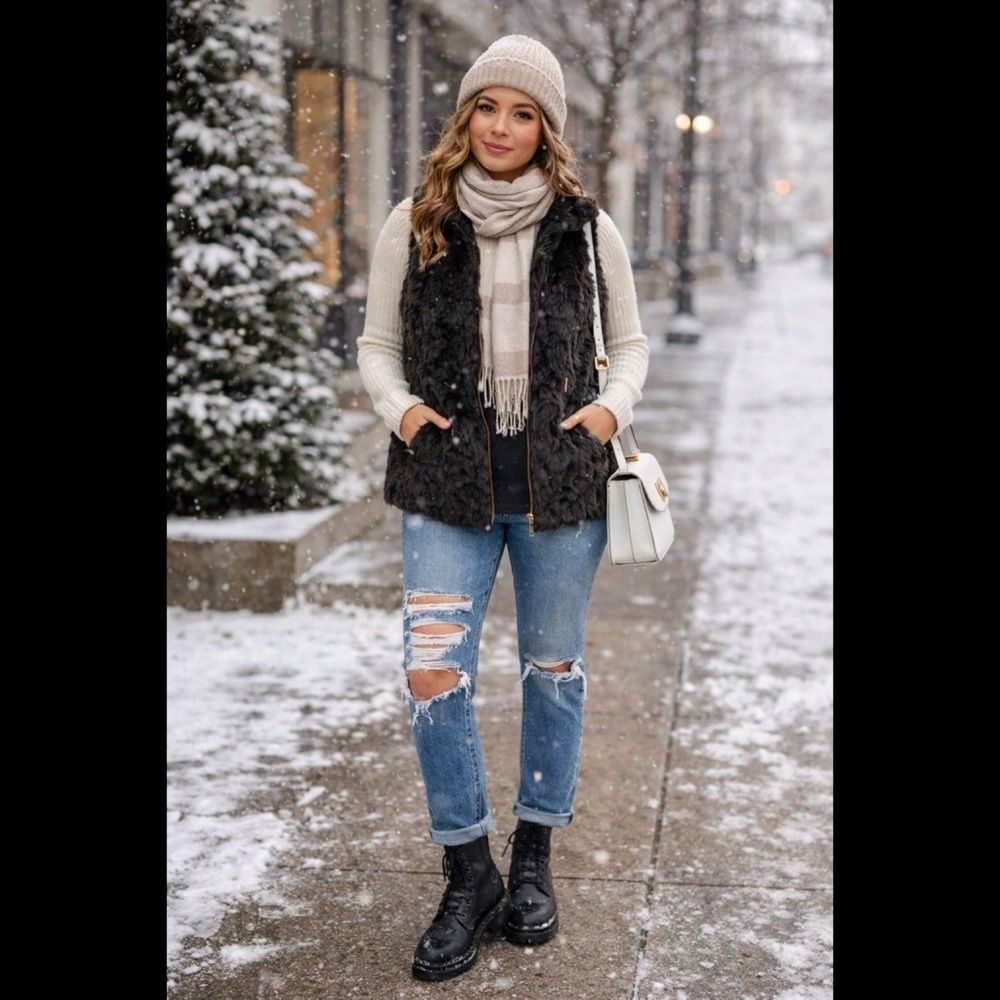 MAURICES Black Faux Fur Vest